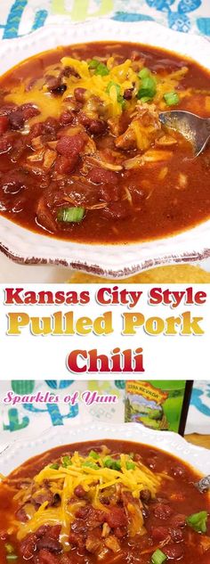 two bowls of kansas city style pulled pork chili