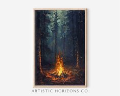 Campfire at Night Wall Art Nature Poster Print Oil Painting Style Artwork - Etsy Bonfire Painting, Campfire Art, Woodland Painting, Dark Wall Art, Pine Tree Painting, Cabin Wall Decor, Vintage Forest, Nature Poster, Theme Wall