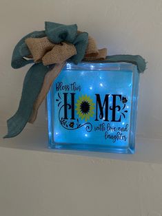 Bless This Home Lighted Glitter Glass Box - Etsy Sellable Crafts, Glass Block Crafts, Awesome Crafts, Burlap Bow, Glass Box, Glass Block, Burlap Bows, Show Ideas, Craft Show Ideas