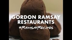 the words gordon ramsay restaurants are in front of some chocolate covered desserts on a table