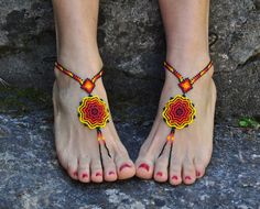 This listing is for a PAIR of beautiful and UNIQUE barefoot sandals handmade in the HUICHOL style. Made of high quality Japanese myuki seed beads and extra strong nylon thread. They make a beautiful combination with the leather sandals (pictures 4,7 and 10) also available in my shop. These sandals are very resistant and suitable for many environments. They will embellish your feet and you can wear it with sandals in a variety of styles from work to casual to evening attire. Beautiful to wear on Traditional Beaded Toe Ring Barefoot Sandals, Traditional Handmade Toe Ring Barefoot Sandals, Traditional Anklets For Beach Festivals, Traditional Adjustable Beaded Barefoot Sandals, Traditional Handmade Barefoot Sandals For Festivals, Traditional Adjustable Barefoot Sandals For Festivals, Red Bohemian Anklets For The Beach, Red Bohemian Anklets For Beach, Adjustable Traditional Barefoot Sandals For Festivals