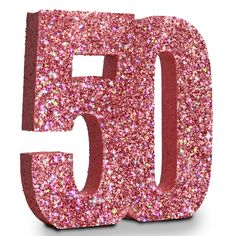 the number fifty five is covered in pink glitter