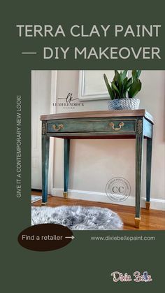 the cover of terra clay paint diy makeover, featuring a table with a potted plant on top