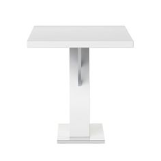 a white table with a metal base and square top on an isolated white background for use as a design element