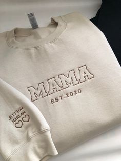 Custom Personalised Sweatshirt for Mothers Day White Tops With Embroidered Graphics For Mother's Day, White Embroidered Tops For Mother's Day, Mother's Day Crew Neck Sweatshirt With Letter Embroidery, Mother's Day Embroidered Crew Neck Sweatshirt, Basement Playroom, Matching Hoodies, Add Sleeves, Gift For Mothers Day, Playroom Ideas