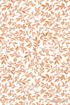 an orange and white wallpaper with leaves