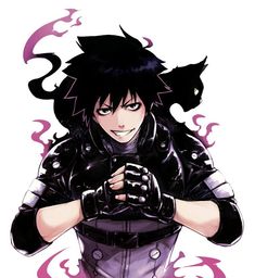 an anime character with black hair and cat ears, holding his hands on his chest