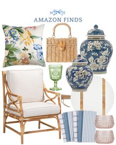 blue and white decor is featured in this image