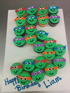 a birthday card with cupcakes shaped like turtles