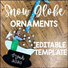 a snow globe ornament with an image of a child on it and the words, snow globe ornaments editable template