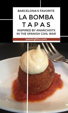 La Bomba: a traditional tapa steeped in Spain's fascinating history. #travel #Barcelona #Spain Foreign Cuisine, Spanish Menu, Barcelona Tapas, Travel Barcelona, Culinary Travel