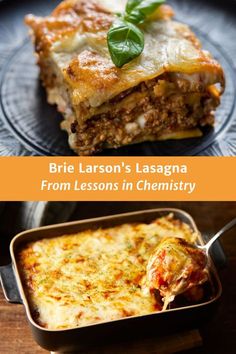 the lasagna recipe is shown in three different dishes, including one with meat and cheese