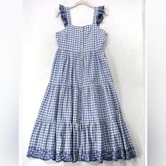 The Most Adorable Mommy And Me Said I Bought This, But Never Got To Wear It Before My Daughter Turned One. It Is Brand New And In Great Condition Has A Nice Soft Cotton Lining. Let Me Know If You Have Questions. Thank You ! Leave A Comment Below! Spring Blue Plaid Cotton Dress, Blue Plaid Dress For Spring Picnic, Cottagecore Gingham Dress With Ruffles, Cotton Gingham Plaid Dress For Vacation, Gingham Plaid Cotton Dress For Vacation, Cotton Plaid Ruffled Dress For Picnic, Cotton Gingham Plaid Dress With Ruffles, Summer Cotton Gingham Plaid Dress, Summer Cotton Plaid Dress For Garden Party