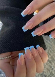 French Tip Acrylic Nails, French Acrylic Nails, Blue Nail, Acrylic Nails Coffin Short, Short Acrylic Nails Designs, Pink Acrylic Nails, Square Acrylic Nails, Short Acrylic Nails, Nail Arts