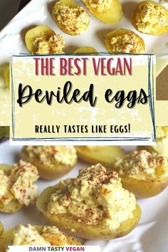 Close up of vegan deviled eggs on a serving platter Vegan Deviled Eggs, Devilled Eggs Recipe Best, Vegan Appetizers Recipes, Vegan Appetizer, Vegan Easter, Vegan Party Food, Vegan Party, Vegan Thanksgiving Recipes, Canker Sore