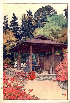 Azalea Garden, Shin Hanga, Japanese Block Print, Japanese Paintings, Azaleas Garden