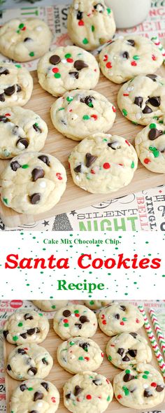 cookies with chocolate chips and sprinkles on a cutting board