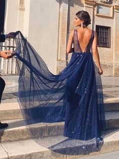 Silhouette:?A Line Waist: Natural Sleeve Length: Sleeveless Shown Color: Navy Blue Built-In Bra: Yes Shimmer Wedding Dress, Blue Long Prom Dresses, Best Formal Dresses, Prom Dresses Sparkly, Prom Dresses Long, Custom Color, Formal Dresses Long, Evening Dresses, The Dress