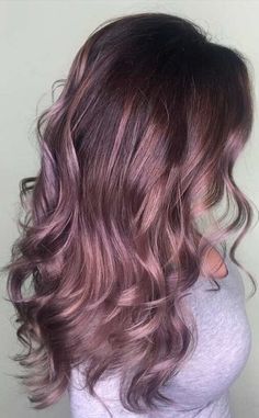 Boliage Hair Colorful, Ashy Violet Hair, Up Hair Styles For Medium Length Hair, Dark Rose Gold Hair Brown, Muted Purple Hair, Purple Bayalage Hair, Dusty Mauve Hair Color, Rose Brown Balayage, Chocolate Rose Gold Hair