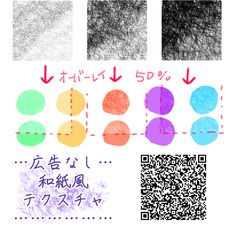 an image of different colored circles with the same color and font on each side, as well as qr code