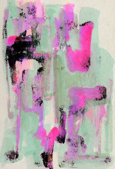 an abstract painting with pink and green colors