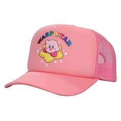 Celebrate your favorite video game characters with this Kirby foam trucker hat. The cap comes in pink with matching pink mesh and features an image of Kirby riding a warp star under shiny blue and purple letters that spell out the item's name. The game's logo appears in pink on the mesh. The hat is made with high-quality polyester materials and comes with an adjustable strap to help you find the perfect fit. Kirby fans will love this comfy trucker hat. Kirby Car, Goblin Brain, Kirby Party, Ahsoka Tano Cosplay, Nice Animals, Purple Letters, Loki Cosplay, Kawaii Phone, Star Wars Ahsoka