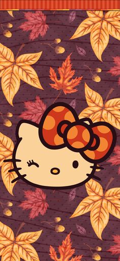 a hello kitty wallpaper with autumn leaves