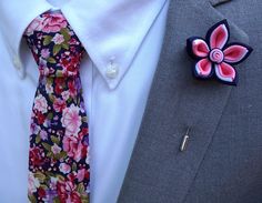 Handmade Lapel Flower Pin with a Floral Tie Set by Tripp2TrippDesigns on Etsy Handmade Flower Shaped Brooches For Formal Occasions, Formal Pink Brooch Lapel Pin, Formal Handmade Flower Brooches, Formal Pink Lapel Pin Brooch, Formal Pink Lapel Pin, Flower Shaped Wedding Pins With Flower Decoration, Lapel Flowers, 5 Petal Flower, Pocket Square Wedding