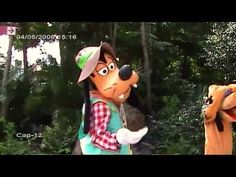 an image of a cartoon character with a dog on his back in the woods, talking to someone