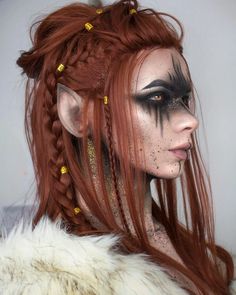 Viking Elf Makeup, Forest Elf Cosplay Makeup, Forest Demon Costume, Dark Fey Makeup, Warrior Elf Female, Woodland Witch Makeup, Renfair Makeup, Viking Make Up, Forest Elf Makeup