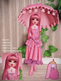 an image of a doll with pink hair