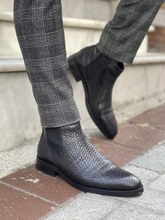 Lance Black Woven Leather Chelsea Boots freeshipping - BOJONI – VICLAN Leather Boots (men), Ballet Socks, Lance Black, Gifts Box, Brown Chelsea Boots, Black Men Fashion Swag, Code Black, Chelsea Boots Men, Black Chelsea Boots