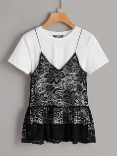 Boho Black And White, Summer Elegant, Floral Tee, Latest T Shirt, Lace Cami, Lace Ruffle, Casual T Shirt, T Shirt Women, Shirt Women