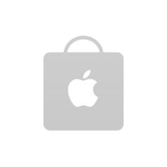 an apple logo on a white background with a black and gray bag in the middle