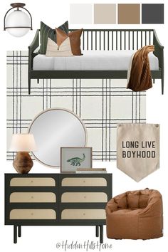 Boys Bedroom Design Mood Board Olive And Black Bedroom, Hunter Green Boys Room, Olive Green Boys Room, Green Toddler Room, Toddler Big Boy Room, Winfield House, Boys Bedroom Green, Home Staging Ideas, Big Boy Bed