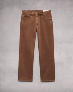 FIT 4. Mid-rise with a straight fit. Constructed in Aero Stretch - lightweight, modern comfort with superior stretch and retention. In Clay, a brown garment dye with a clean hem. Clay 31x32 Brown Flare Jeans, Brown Pants Men, Men Apparel, Wool Waistcoat, Brown Trousers, Cotton Cargo Pants, Brown Jeans, Brown Pants, Classic Jeans