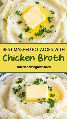 the best mashed potatoes with chicken broth are served on top of mashed potatoes