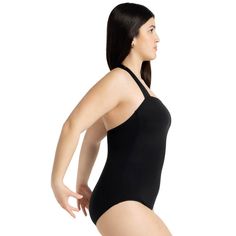 Refresh your basics with the Halter Leotard. This best-seller features a self-fabric shelf bra, a straight halter neckline, and a slightly curved back. Made of a nylon and spandex blend that is soft and resilient. Double-stitched seams guarantee long-lasting wear for back-to-back hours in the studio. Available in adult sizes only. Solid Stretch T-back Swimwear, Fitted T-back Halter Top For Gym, T-back Bodysuit With Built-in Bra For Swimming, High Stretch Seamless Leotard For Swimming, High Stretch Smoothing Leotard For Swimming, Supportive Swimwear With Built-in Bra, Stretch T-back Bodysuit For Sports, Stretch T-back Sports Bodysuit, Sports T-back Stretch Bodysuit