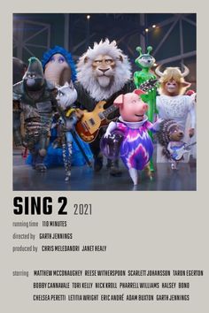 the movie poster for sing 2 is shown in black and white, with an image of several