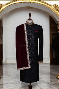 Black Fully Embroidered Sherwani for Groom Sherwani Design, Black Sherwani, Sherwani For Groom, Embroidered Sherwani, Sherwani Groom, Royal Look, Looking Dapper, Embroidered Fabric, Call Whatsapp