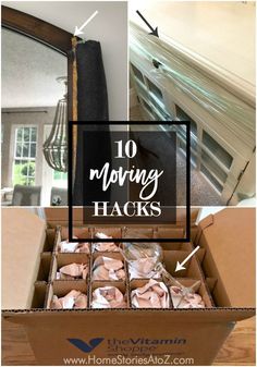 an open box filled with moving hacks and the words, 10 moving hacks