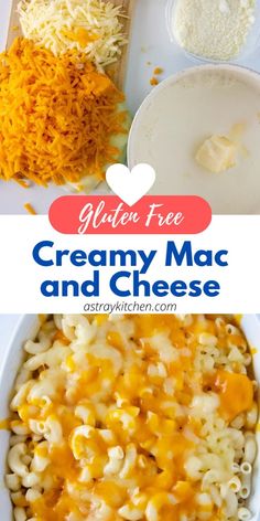 the ingredients for creamy mac and cheese are shown