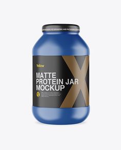 a jar of blue protein with the word'mate protein jar mockup'on it