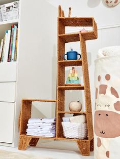 a baby's room with a ladder and bookshelf