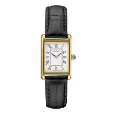 Seiko Women's Leather Essentials Watch - Black Leather | All Accessories | Huckberry Black Square Watch Women, Black Strap Watch Women, Womens Tank Watch, Black Retro Watch, Seiko Tank Women, Small Womens Watch, Women’s Luxury Watch, Seiko Watches Women Vintage, Leather Watches Women