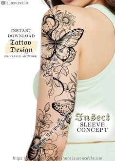 the back of a woman's arm with tattoos on it and an image of a butterfly