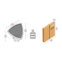 an image of a wall light next to a cardboard box with the measurements on it