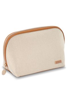 This perfectly sized cosmetics case is woven with faux-leather trim and a zippered top to keep products safe and secure. Top zip closure   Interior mesh pockets   60% recycled preconsumer polyester, 40% recycled preconsumer cotton   Wipe with damp cloth   Imported Cream Zipper Pouch For Travel, Cream Zipper Travel Pouch, Beige Zipper Pouch Cosmetic Bag For On-the-go, Beige Zipper Pouch Cosmetic Bag For Travel, On-the-go Beige Zipper Cosmetic Bag, Beige Travel Cosmetic Bag With Zipper, Beige Travel Cosmetic Bag With Removable Pouch, Cream Cosmetic Bag For Travel, Cream Colored Pouch Cosmetic Bag With Zipper