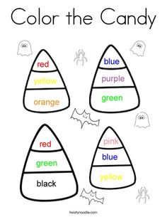 color the candy coloring page for kids to learn colors and write their name on it