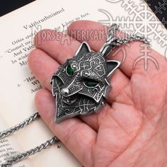 This Viking pendant necklace features Fenrir, which means 'He Who Dwells in the Marshes'. This 3D pendant is adorned with intricate and ornate details including black glass eyes.Pendant height 2 1/2"Pendant width 1 1/2"Necklace length is 23 1/2"All pendant necklaces come with a stainless steel chain.Fenrir is the son of the God Loki and the giantess Angrboda. Fenrir is the most infamous wolf in Norse mythology known for biting off the hand of the God Tyr and will break free of his tethers during Fenrir Wolf, 3d Pendant, Viking Pendant, 2 Necklace, Wolf Head, Norse Mythology, Glass Eyes, Stainless Steel Pendant, Break Free